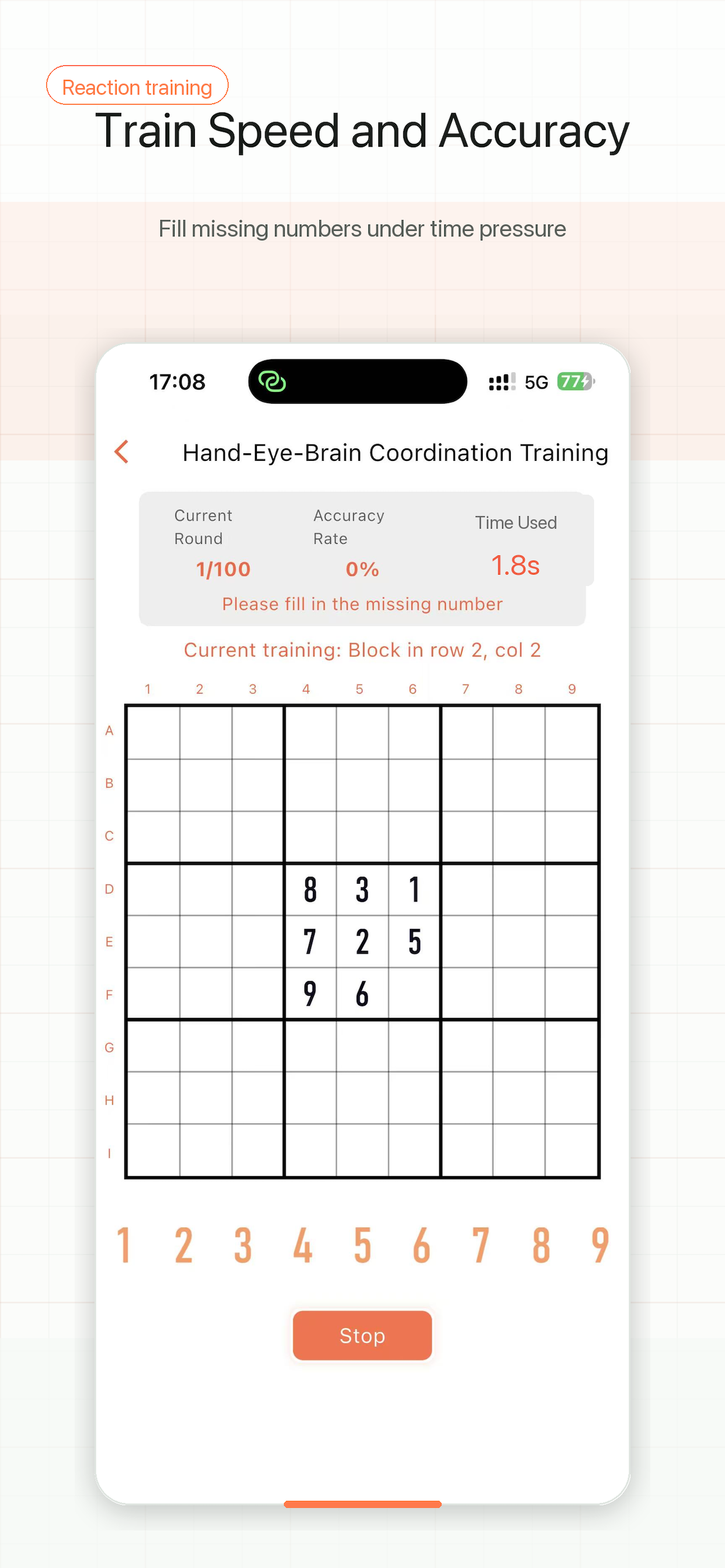 Reaction training mode for speed and accuracy